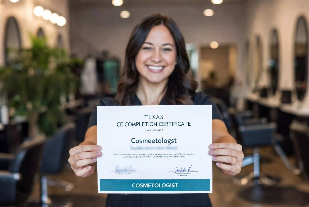 Cosmetologist after completing Texas cosmetology CE requirements course