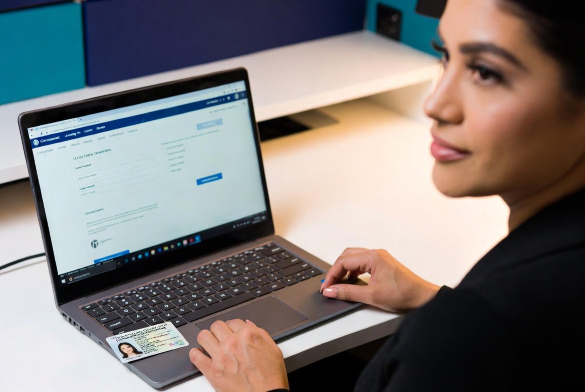 tdlr cosmetology license renewal online — Texas cosmetologist at desk with laptop