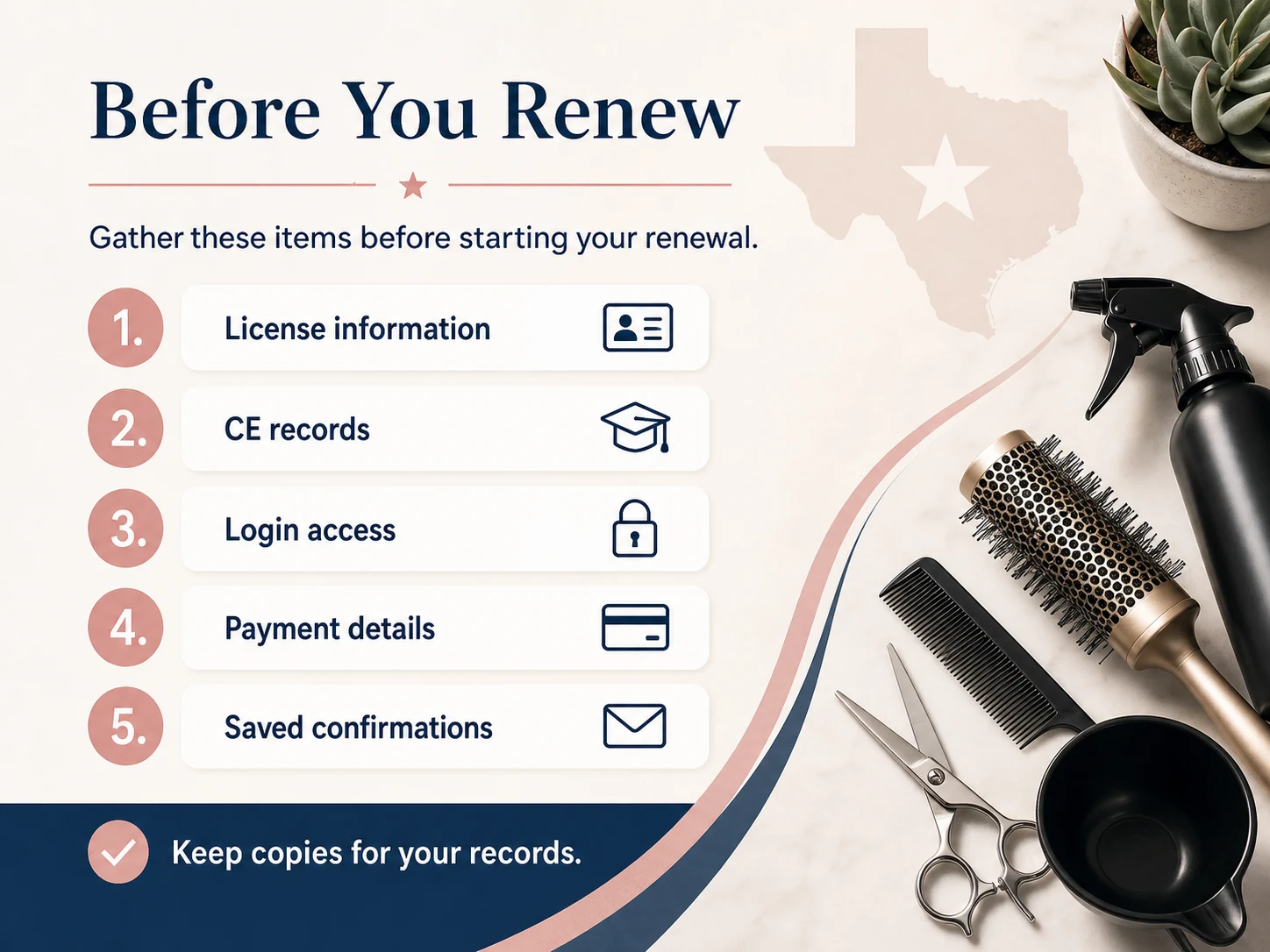 Texas cosmetology license renewal checklist items