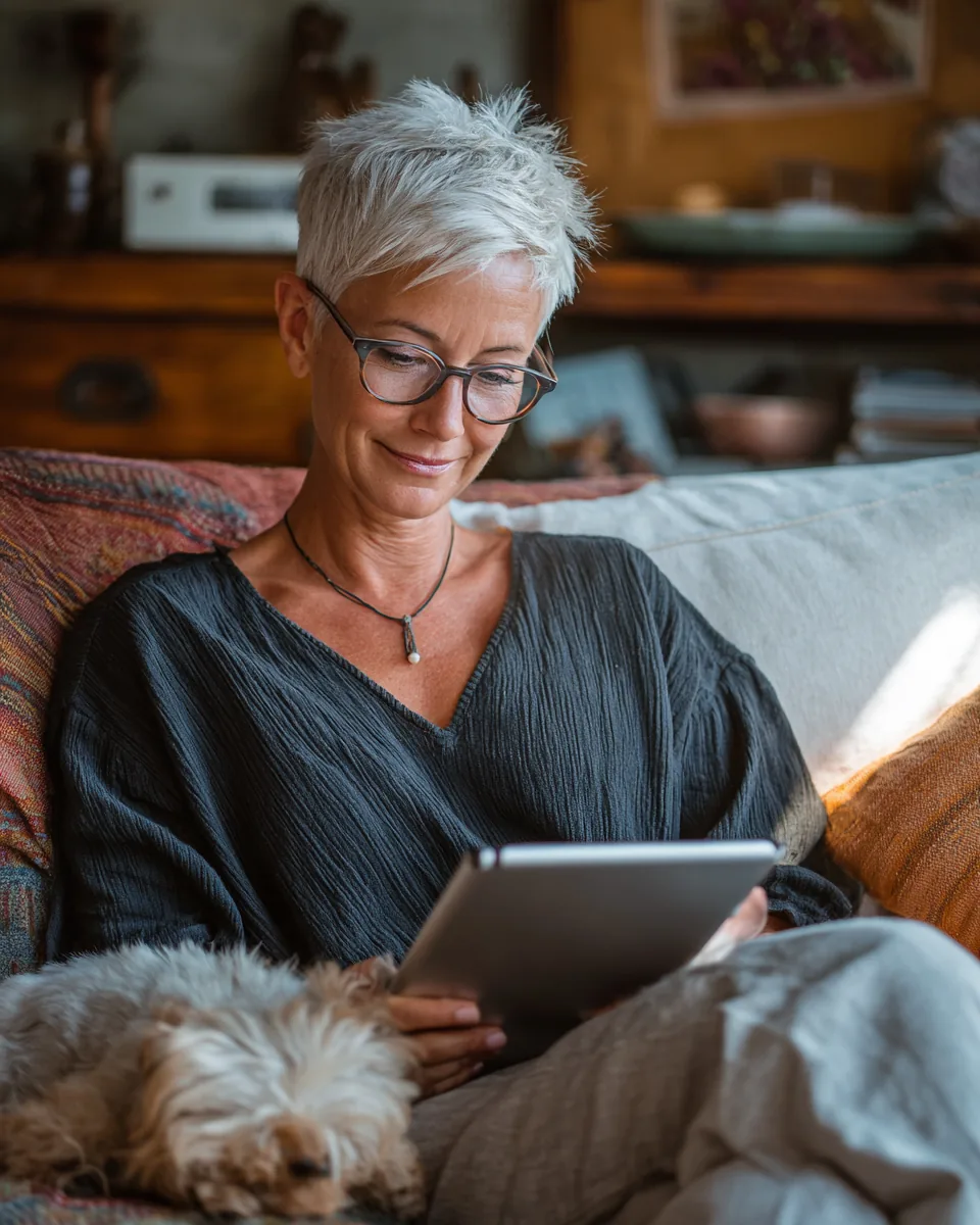 Experienced Texas esthetician downloading a continuing education certificate on a tablet