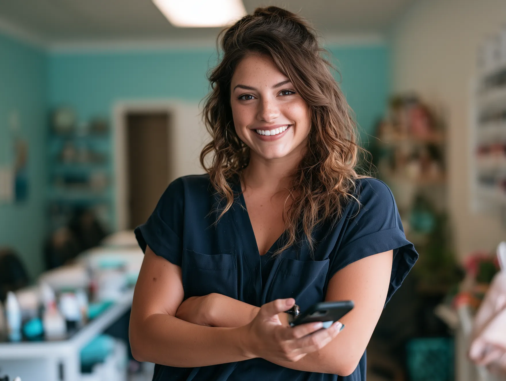 Texas manicurist finishing continuing education online between clients